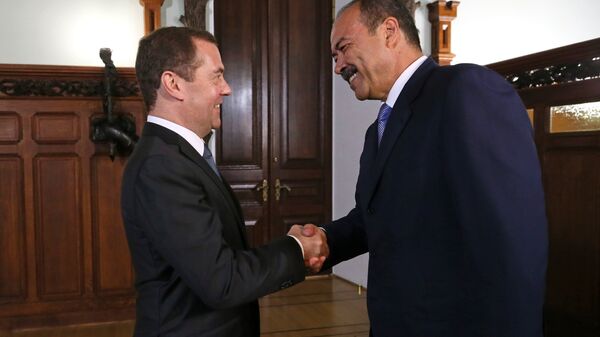 Дмитрий Медведев и премьер-министр Республики Узбекистан Абдулла Арипов во время встречи. 7 сентября 2018
