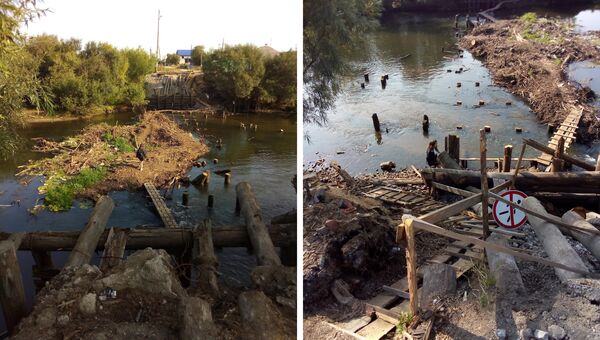 Самодельный мост и мусор, по которому ходят жители отрезанной части села