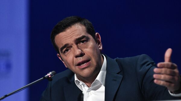 Премьер-министр Греции Алексис Ципрас во время пресс-конференции в Салониках. 9 сентября 2018