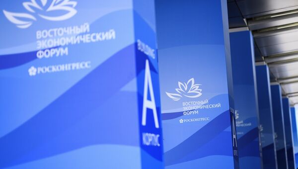 Логотипы ВЭФ на площадке IV Восточного экономического форума во Владивостоке
