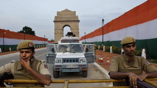 Сотрудники полиции в канун Дня независимости в Нью-Дели, Индия