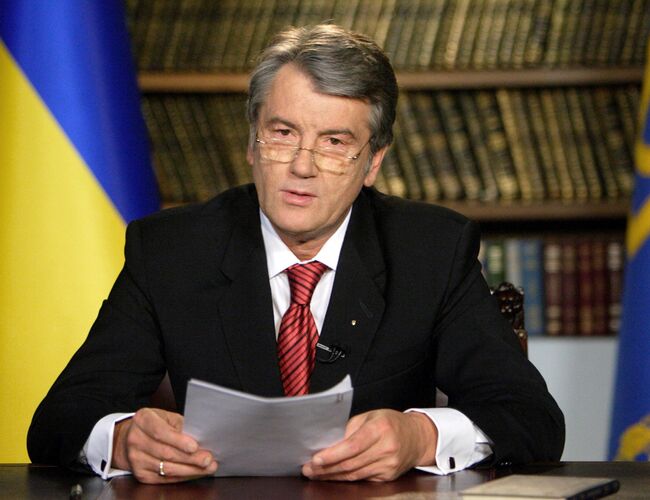Президент Украины Виктор Ющенко во время телеобращения