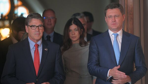 Министр энергетики РФ Александр Новак и министр энергетики США Рик Перри во время встречи в Москве. 13 сентября 2018