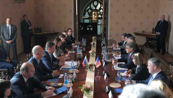 Министр энергетики РФ Александр Новак и министр энергетики США Рик Перри во время встречи в Москве. 13 сенября 2018
