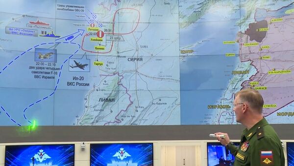 Официальный представитель министерства обороны РФ генерал-майор Игорь Конашенков во время официального заявления по поводу крушения самолета Ил-20 в Сирии. 18 сентября 2018