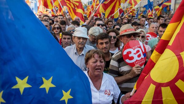 Митинг в поддержку референдума в Скопье
