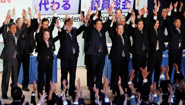 Синдзо Абэ на заседании Либерально-демократической партии Японии. 20 сентября 2018