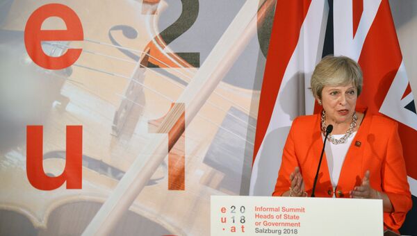 Премьер-министр Великобритании Тереза Мэй на неформальной встрече глав стран-членов ЕС в Зальцбурге. 20 сентября 2018