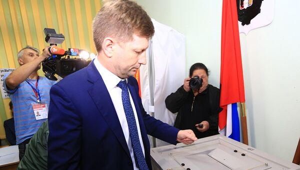 Кандидат в губернаторы Хабаровского края Сергей Фургал вов время голосования на выборах главы региона