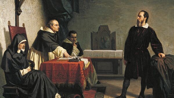 Галилей выступает перед Инквизицией, картина Кристиано Банти