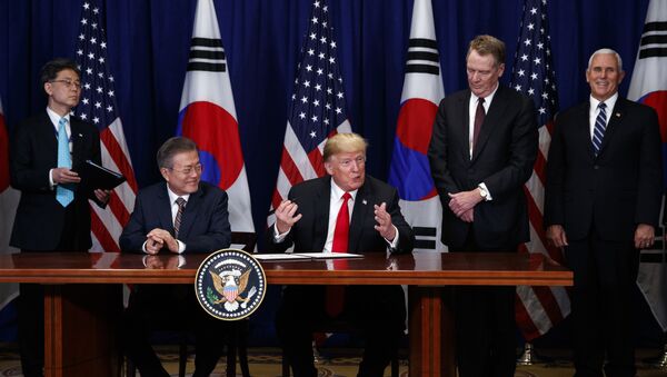 Президент Южной Кореи Мун Чжэ Ин и президент США Дональд Трамп на Генеральной Ассамблее ООН. 24 сентября 2018