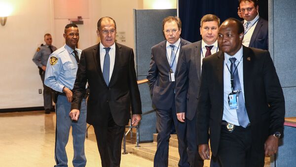 Министр иностранных дел России Сергей Лавров на встрече министров иностранных дел пятерки по Ирану на полях 73-ей сессии Генассамблеи ООН в Нью-Йорке