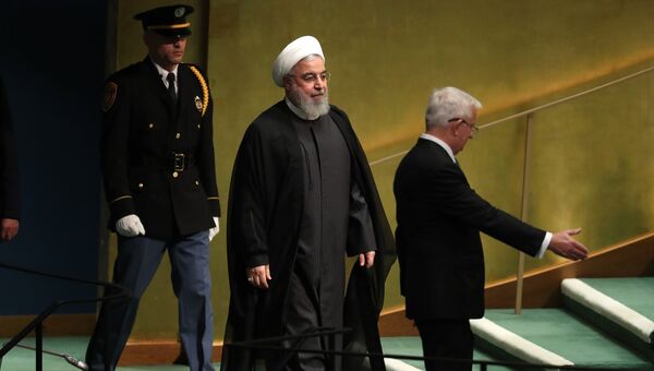 Президент Ирана Хасан Роухани на 73-ей сессии Генассамблеи ООН в Нью-Йорке. 25 сентября 2018