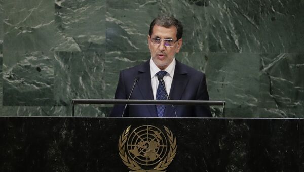 Премьер-министр Марокко Саадэддин Аль-Османи на выступает на 73-й сессии Генеральной Ассамблеи Организации Объединенных Наций в штаб-квартире ООН. 25 сентября 2018