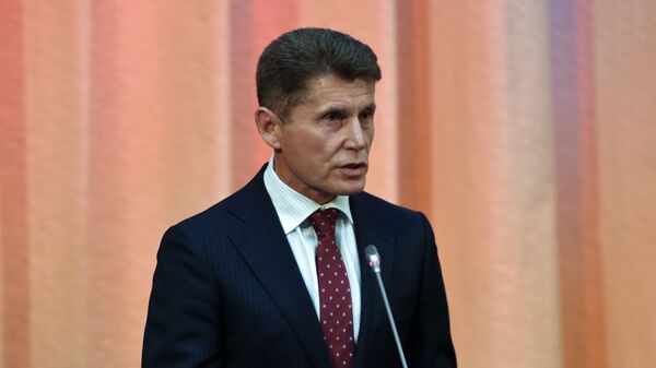 Новый временно исполняющий обязанности губернатора Приморского края Олег Кожемяко во время церемонии представления администрации Приморья. 28 сентября 2018