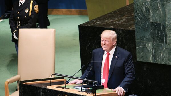 Президент США Дональд Трамп в ходе выступления на Генеральной Ассамблее Организации Объединенных Наций в Нью-Йорке