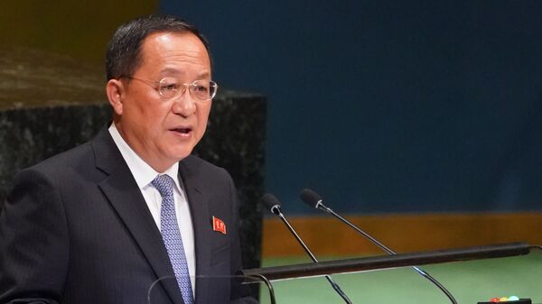 Министр иностранных дел Северной Кореи Ли Ен Хо обращается к 73-й Генеральной Ассамблее ООН. 29 сентября 2018 