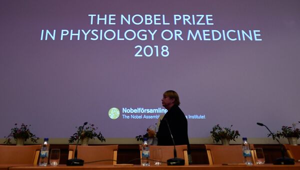 Объявление победителей Нобелевской премии 2018 года по физиологии и медицине в Стокгольме. 1 октября 2018