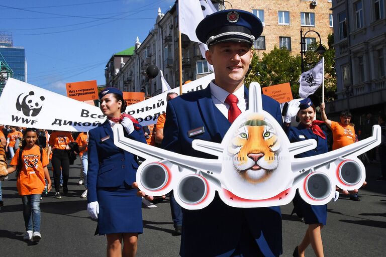 Участники праздничных мероприятий, посвященных Дню тигра, во Владивостоке