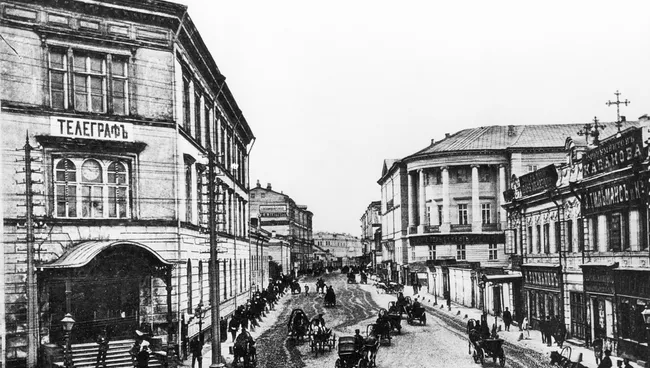 Гравюра Мясницкая улица от Почтамта. 1883 год. Репродукция