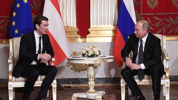 Президент РФ Владимир Путин и федеральный канцлер Австрийской Республики Себастиан Курц во время встречи. 3 октября 2018