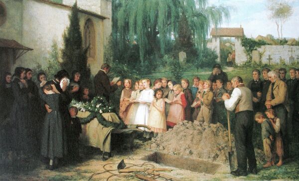 Репродукция картины Альберта Анкера Похороны ребенка , (1863) Репродукция картины Альберта Анкера Похороны ребенка , (1863)