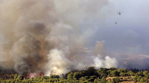 Тушение лесного пожара в национальном парке Синтра, Португалия. 7 октября 2018