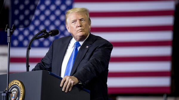 Президент США Дональд Трамп во время выступления перед избирателями на митинге в штате Кентукки. 13 октября 2018