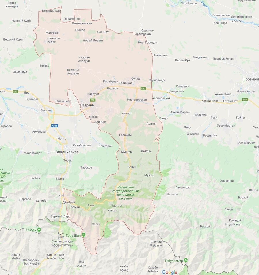 Граница Республики Ингушетия на карте