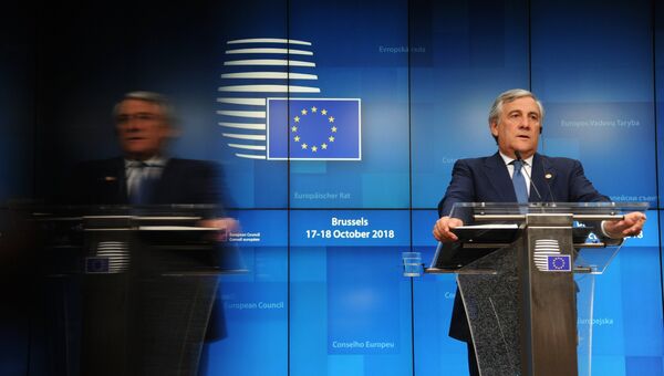 Председатель Европейского парламента Антонио Таяни  на саммите ЕС в Брюсселе. 17 октября 2018