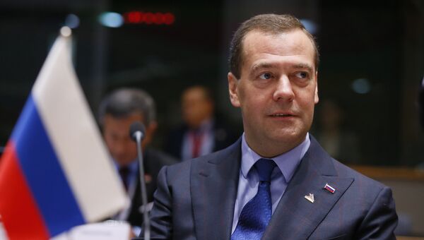 Председатель правительства РФ Дмитрий Медведев на первом пленарном заседании 12-го саммита Европа – Азия (АСЕМ) в Брюсселе. 19 октября 2018