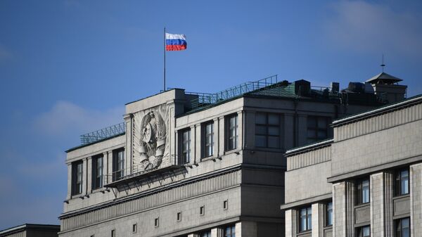 Флаг на здании Государственной Думы РФ. Архивное фото