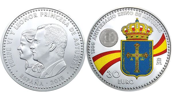 Монета номиналом тридцать евро с изображением Леонор, наследной принцессы Испании