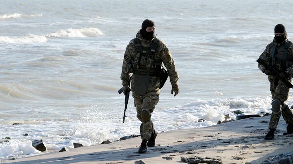 Украинские военные на побережье Азовского моря