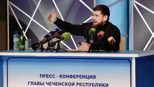Глава Чеченской Республики Рамзан Кадыров отвечает на вопросы журналистов во время ежегодной пресс-конференции в Грозном. 27 октября 2018