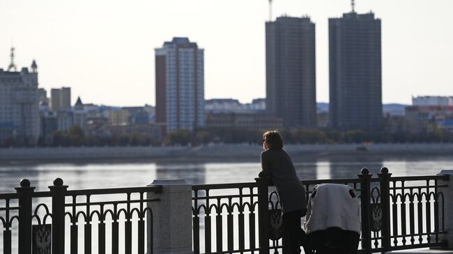 На набережной реки Амур в городе Благовещенск