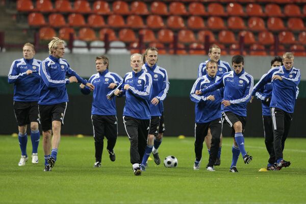 Тренировка футбольной сборной Финляндии перед отборочным матчем ЧМ-2010 в Москве