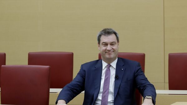 Маркус Зодер в Баварском парламенте после того как он вновь избран премьер-министром Баварии. 6 ноября 2018
