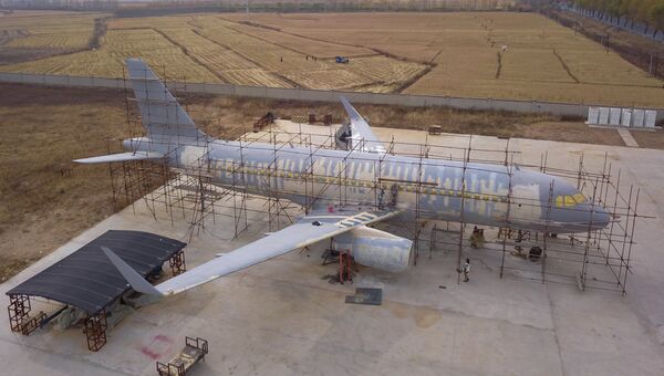 Полномасштабная копия Airbus A-320, построенная китайским фермером Чжу Юэ, в провинции Ляонин в Китае