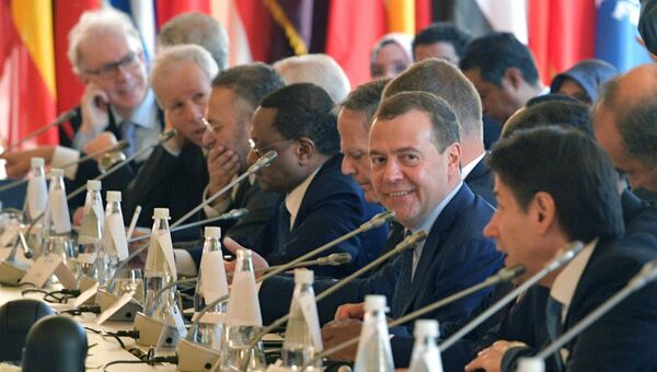 Председатель правительства РФ Дмитрий Медведев на пленарном заседании международной конференции по Ливии в Палермо