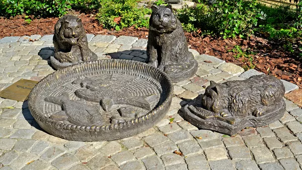 Cкульптура обедающих уличных котов в Зеленоградске
