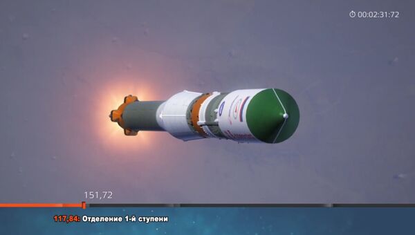 Скриншот видео запуска грузового корабля Прогресс МС-10 ракетой-носителем Союз-ФГ. 16 ноября 2018