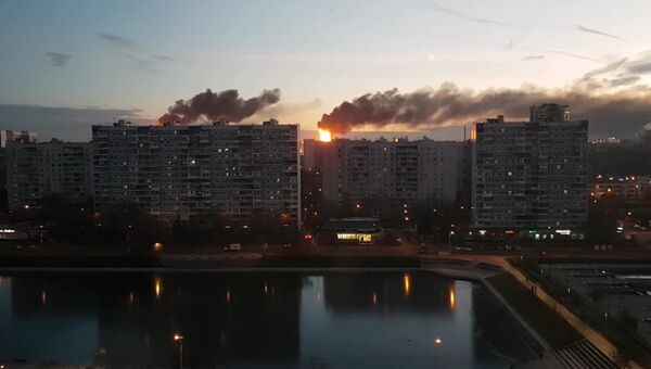 Скриншот видео пожара на Московском нефтеперерабатывающем заводе в Капотне