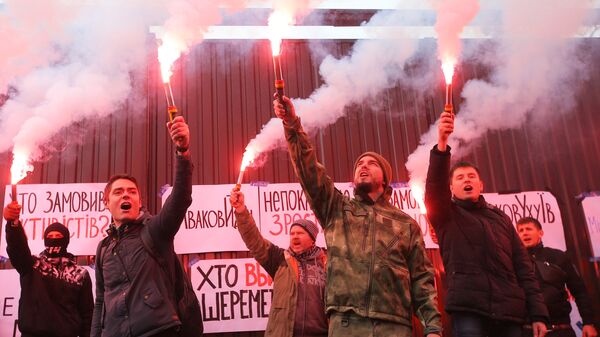 Участники акции за отставку главы МВД Украины Арсена Авакова в Киеве