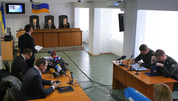 Заседание Оболонского районного суда Киева, где рассматривается дело о государственной измене экс-президента Украины Виктора Януковича. 19 ноября 2018