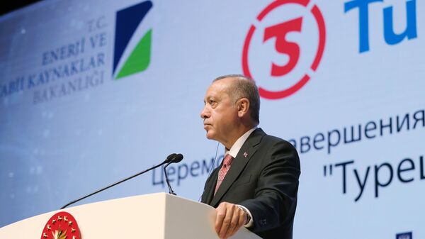 Президент Турции Реджеп Тайип Эрдоган на церемонии завершения строительства морского участка газопровода Турецкий поток. 19 ноября 2018