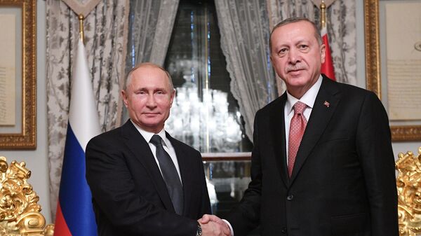 Президент России Владимир Путин и президент Турции Реджеп Тайип Эрдоган во время встречи в Стамбуле