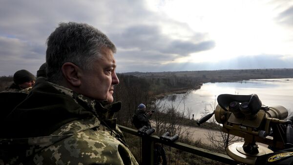 Президент Украины Петр Порошенко во время тактических учений десантно-штурмовых войск. Архивное фото