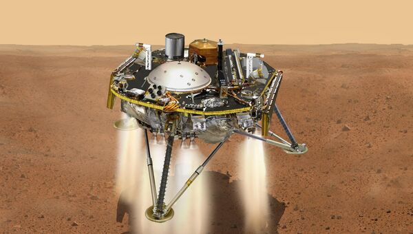 Посадка платформы InSight на Марс в представлении художника. Архивное изображение