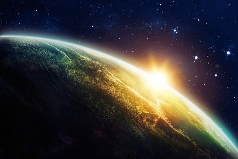 Восход Солнца из космоса. Иллюстрация